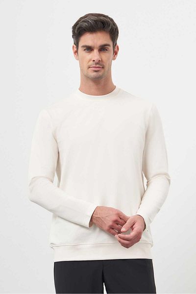 Morven Men's Cream Basic Dynamic Fit Crew Neck Sweet Shirt