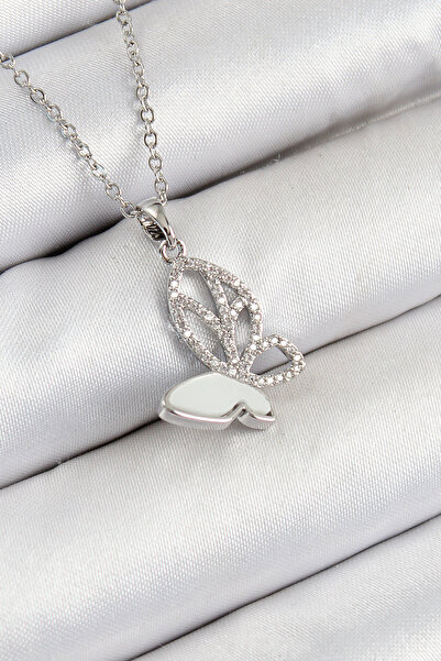 STİLLOVE قلادة نسائية من الفولاذ 316L مصنوعة من حجر الزركون على شكل فراشة فضي...