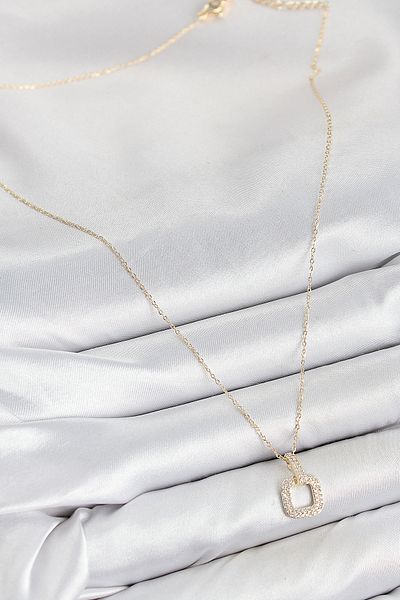 STİLLOVE Brass Zircon Stone Square Model Gold Color Women's Necklace