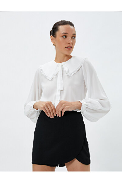 Koton Tie Detail Puff Sleeve Buttoned Peter Pan Collar Shirt