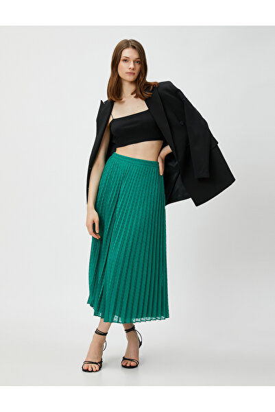 Koton Pleated Midi Skirt Chiffon Silvery
