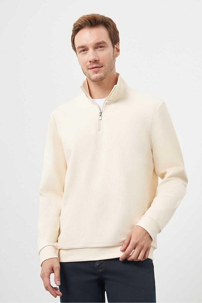 Morven Men's Ecru Zippered Bato Collar Sweat-Shirt