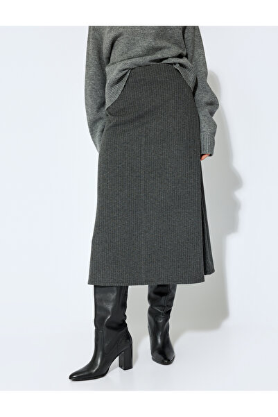 Koton Gray Women's Striped Midi Skirt