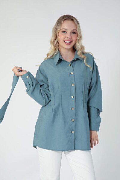 Suede Style 5831 - Poplin Sailor Collar Waist Tie Women's Shirt