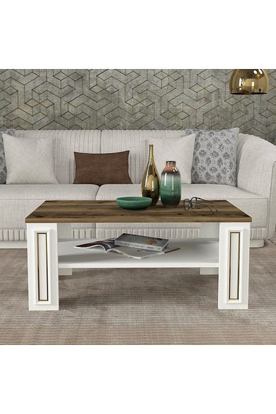 UnicUtil Luxury Coffee Table, White Brown, 90 x 60 x 38