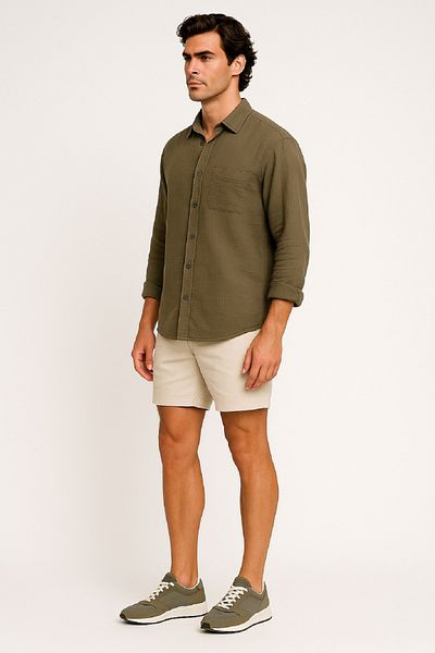 OIL PARK Men's Long Sleeve Oversize Pocket Muslin Linen Shirt