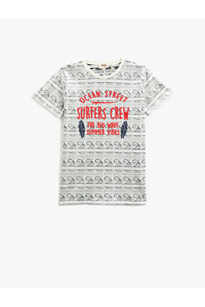 Koton تي شيرت مطبوع بأكمام قصيرة وياقة دائرية