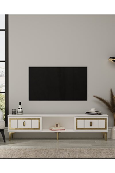 DEMONTE DECOR ORİONDD TV SEHPASI BEYAZ-ALTIN