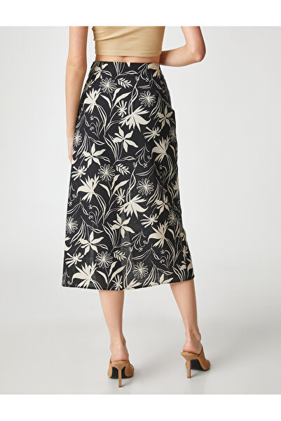 Koton Midi Skirt Draped Slitted Linen Blended