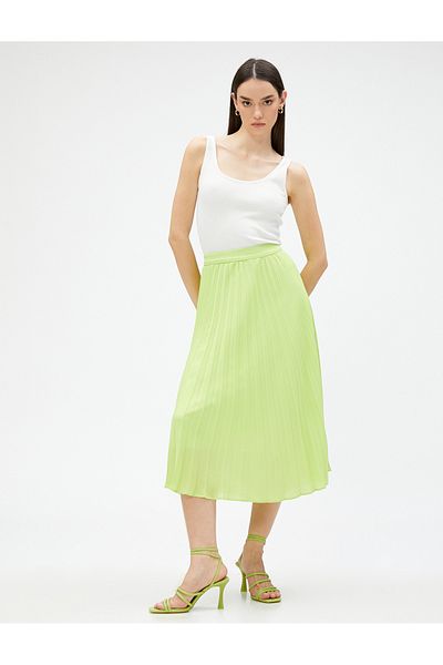 Koton Elastic Waist Midi Chiffon Pleated Skirt