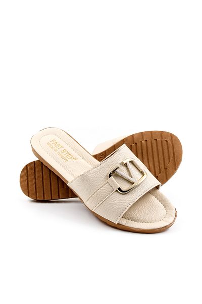 Ayakkabıhane Beige Buckle Women's Flat Slippers Ah1E935261225