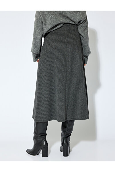 Koton Gray Women's Striped Midi Skirt