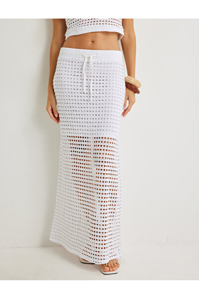Koton White Women's Crocheted Maxi Skirt