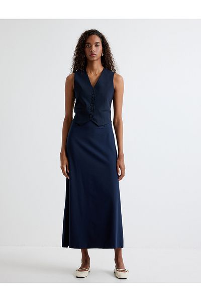 Koton Dark Blue Women's Maxi Column Skirt