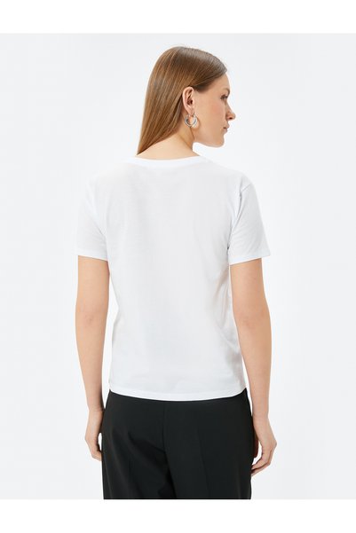Koton White Women's Printed T-Shirt