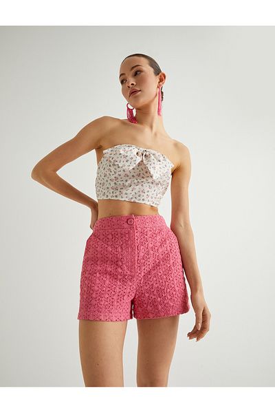 Koton Pink Women's Mini Broderie Shorts