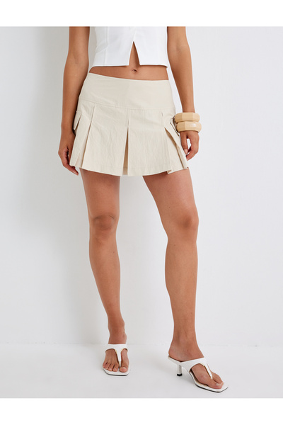 Koton Women's Beige Pleated Mini Skirt