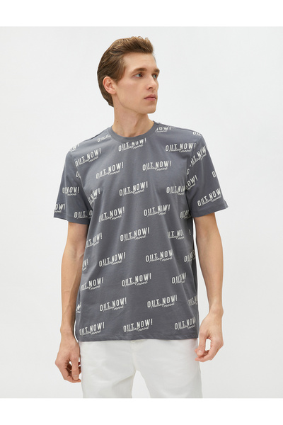 Koton Slogan Printed T-Shirt Crew Neck Short Sleeve Cotton