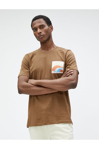 Koton Slogan Printed T-Shirt Summer Themed Crew Neck Slim Fit Cotton