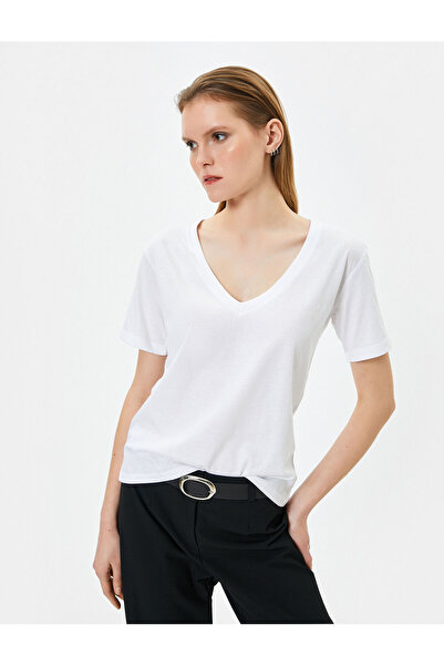 Koton Cotton V Neck Short Sleeve Basic T-Shirt