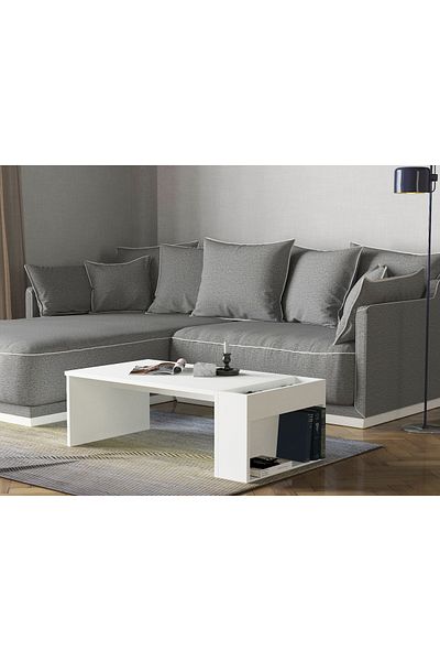 UnicUtil Coffee Table with Side Storage, White 95 x 50 x 34cm