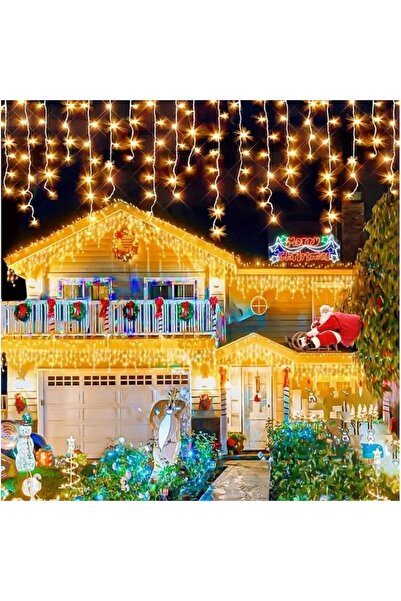 xpress sales Instalație luminoasă de Crăciun 24m, LED, interconectabilă, stil perdea tip țurțur, alb cald, fir alb