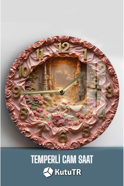 kutuTR Masalsı Detaylarla Dekorunuza Büyü Katın. 3D Görünümlü Temperli Cam Saat – 33 cm CSDW324