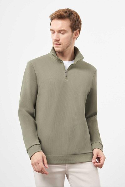 Morven Men's Khaki Zippered Bato Collar Sweat-Shirt
