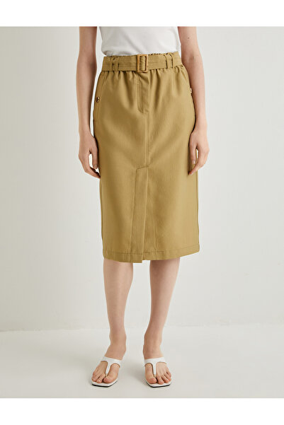 Koton Slit Detail Belted Midi Cargo Skirt