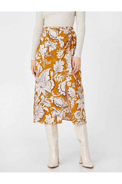 Koton Brown Women's Wrapped Floral Midi Skirt