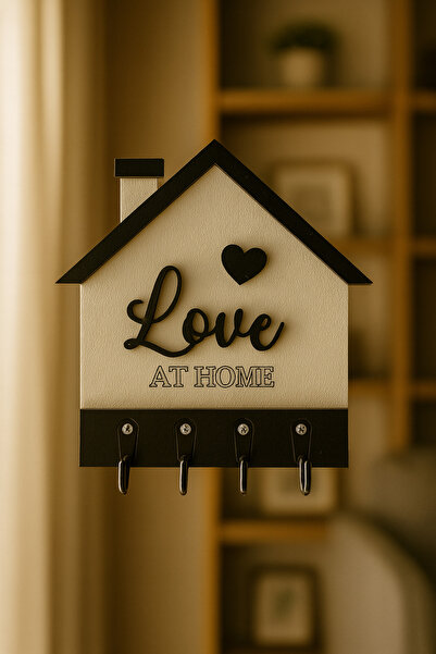 Ev Deryası Love Yazılı Ev Şekilli Anahtarlık Askılığı, Anahtar Askılığı