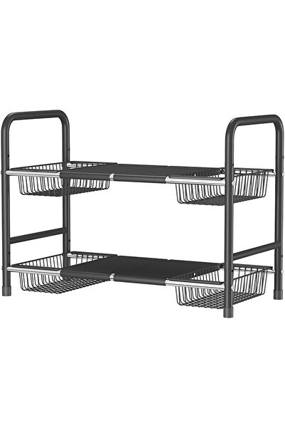 awwaline Raft organizator extensibil cu 2 niveluri și 4 coșuri, Awwaline, negru