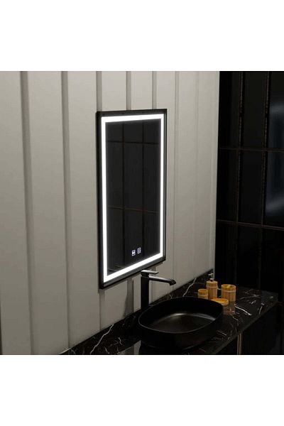 Alista Home LED Rectangular Mirror 60 x 90 cm Edge LUMINOUS Touch with Defogging Function, Black Frame