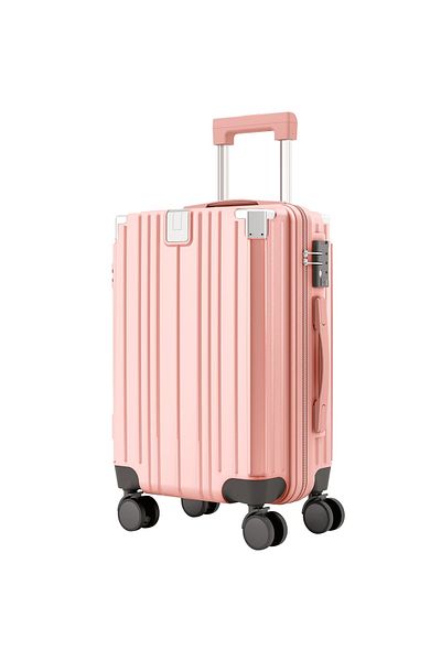 Quasar & Co. Medium trolley 66x45x26cm, checked luggage, trolley with lock, 4-wheel suitcase, ABS suitcase, cup holder, pink