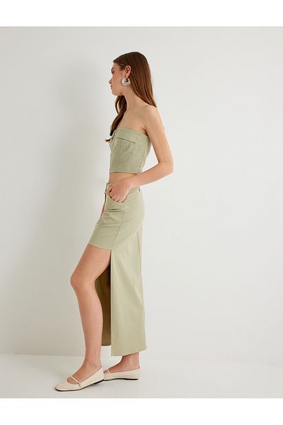 Koton Khaki Women's Asymmetric Midi Skirt