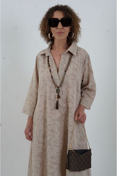 Zelish My Sister Beige Soft Patterned Pocket Shirt Dress