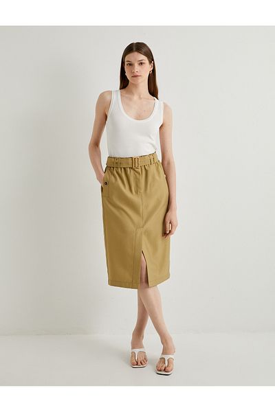 Koton Slit Detail Belted Midi Cargo Skirt