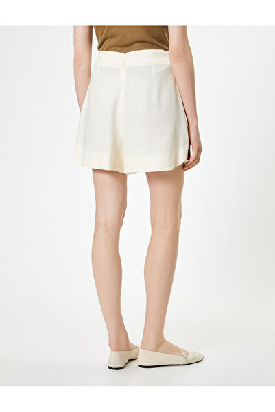 Koton Beige Women's Linen Shorts Belt Detail