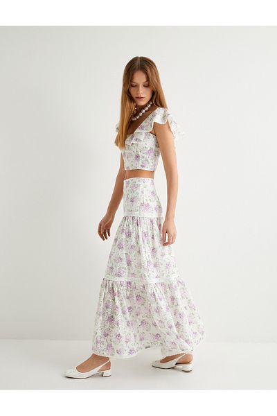 Koton Purple Women's Floral Long Dress