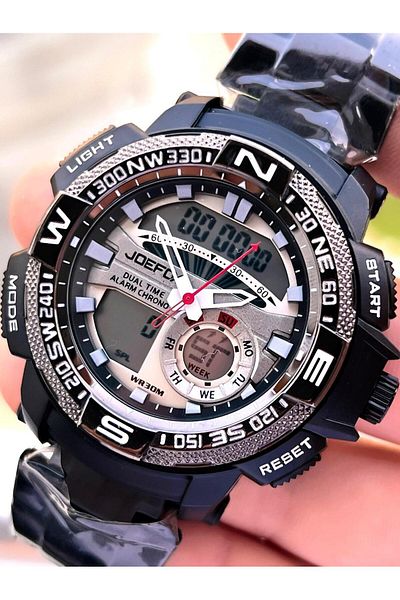 Joefox Steel Cord Digital and Analog 2 Years Warranty 3 Atm Water Resistant Men Wristwatch Joe1.Lc04