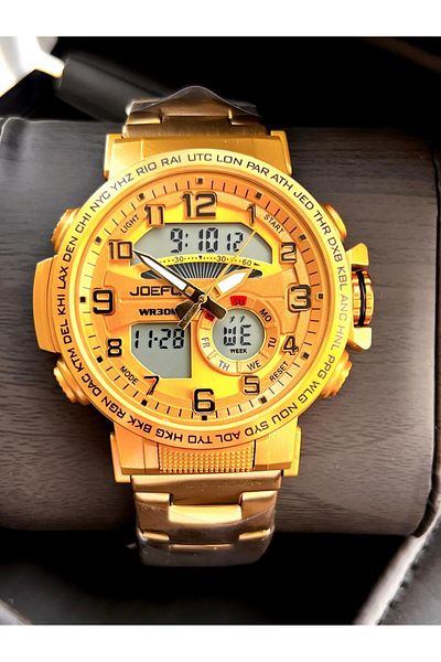 Joefox Steel Cord Digital and Analog 2 Year Guarantee 3 Atm Water Resistant Men Wristwatch Joe2.Lc07