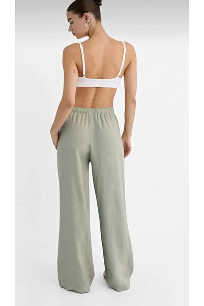 SU SHE ''All Seoson's'' Wi̇de Leg (Palazzo) Linen%Cotton Mixed Ephil Ephil Waist Elastic'Women' Pants