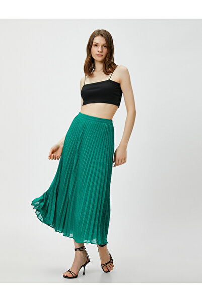 Koton Pleated Midi Skirt Chiffon Silvery