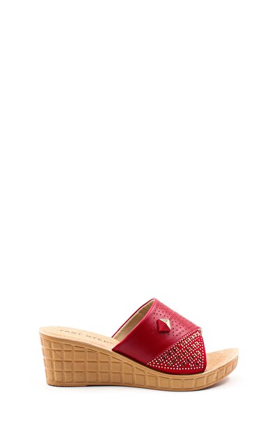Ayakkabıhane Red Women's Wedge Heeled Slippers Ah1E158261755