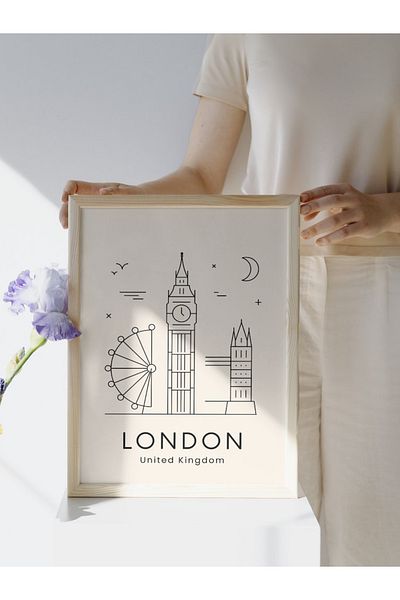 studio duha London Wall Poster Big Ben London Frameless Painting Minimalist City Silhouette Black and White Poster