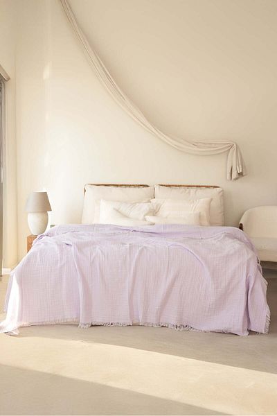 ZEYPBA 100% Cotton 3 Layer Muslin Bedspread |   Lilac |   Double Face |   240X240Cm |