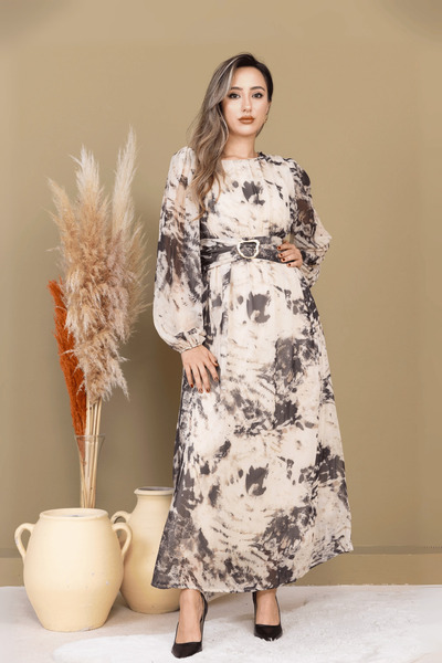 BEYBOS Φόρεμα μάξι από ύφασμα σιφόν με λεπτομέρεια ζώνης - ΚΡΕΜ