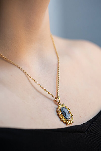 Baskın gümüş 14 K Gold Kaplama 925 Ayar Gümüş İntaglio Cameo Kolye