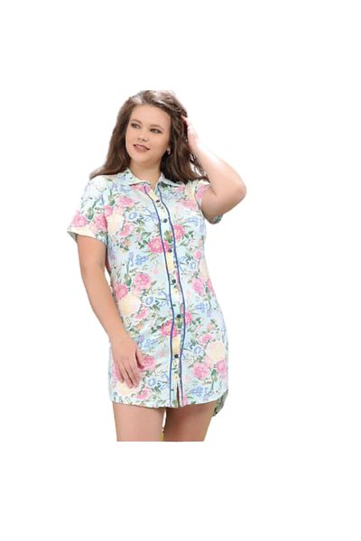 Generic Plus Size Buttoned Cotton Nightgown - NG 775