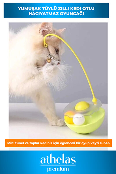 Athelas Özel Üretim Kedi Otlu Zilli Hacıyatmaz Oyuncak Yumuşak Tüylü Hareketl...